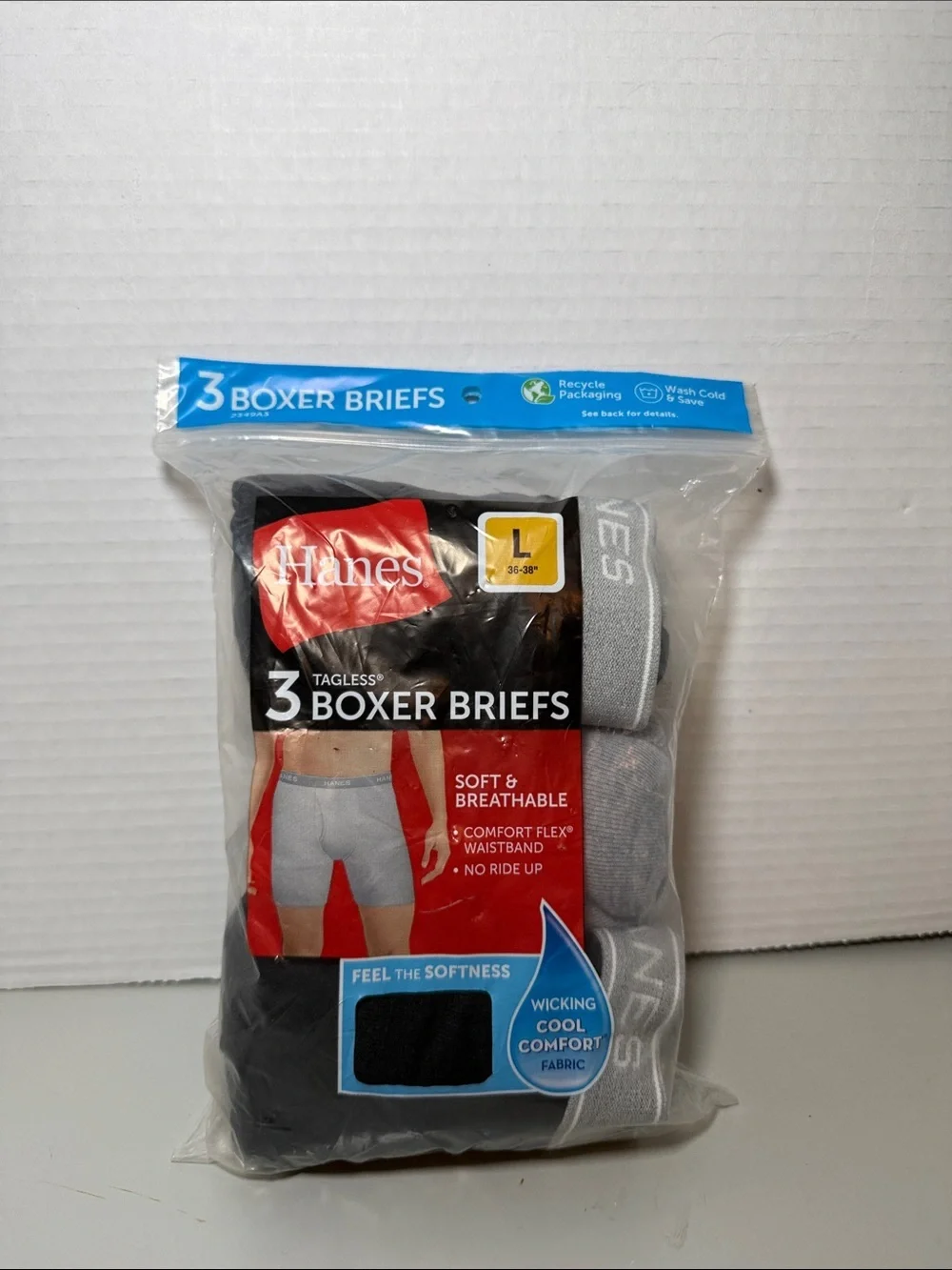 Hanes Men's 3-Pack Boxer Briefs Size Large Black Gray SOFT